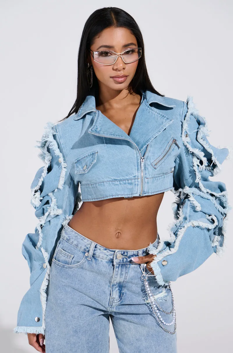 SNAP OUT OF IT ULTRA CROP MOTO IN DENIM sold by AKIRA product image thumbnail 5