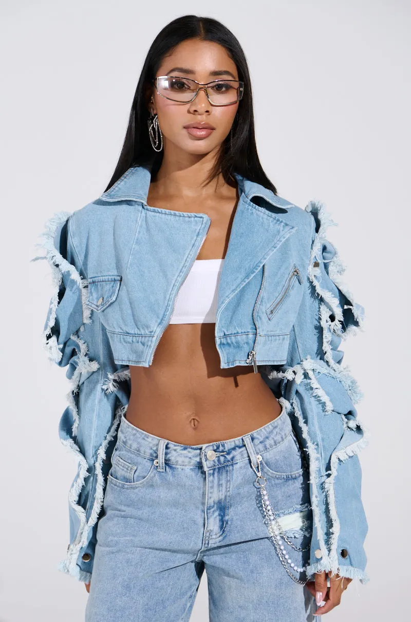 SNAP OUT OF IT ULTRA CROP MOTO IN DENIM sold by AKIRA product image thumbnail 4