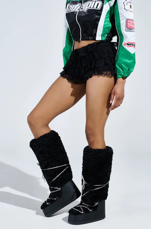 AZALEA WANG TAYTON BLACK KNEE HIGH FURRY BOOT sold by AKIRA