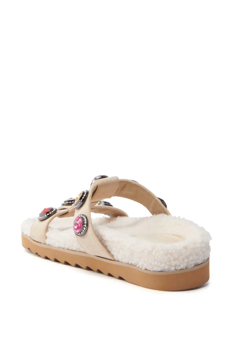 AZALEA WANG LUCIENA BEIGE RHINESTONE AND SHERPA SANDAL sold by AKIRA product image thumbnail 5