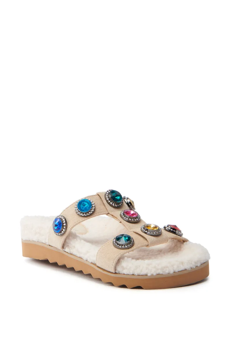 AZALEA WANG LUCIENA BEIGE RHINESTONE AND SHERPA SANDAL sold by AKIRA product image thumbnail 4