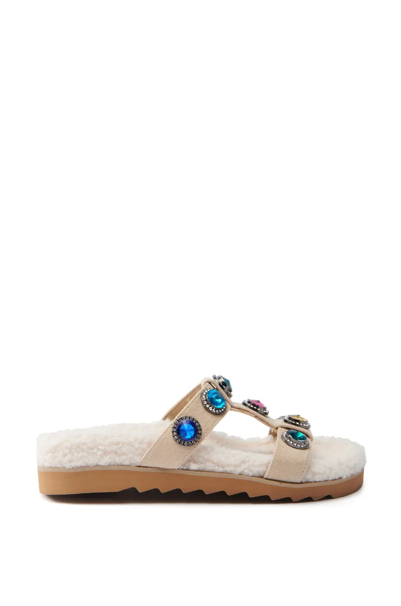 AZALEA WANG LUCIENA BEIGE RHINESTONE AND SHERPA SANDAL sold by AKIRA product image thumbnail 3