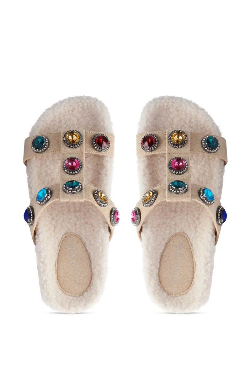 AZALEA WANG LUCIENA BEIGE RHINESTONE AND SHERPA SANDAL sold by AKIRA product image thumbnail 2