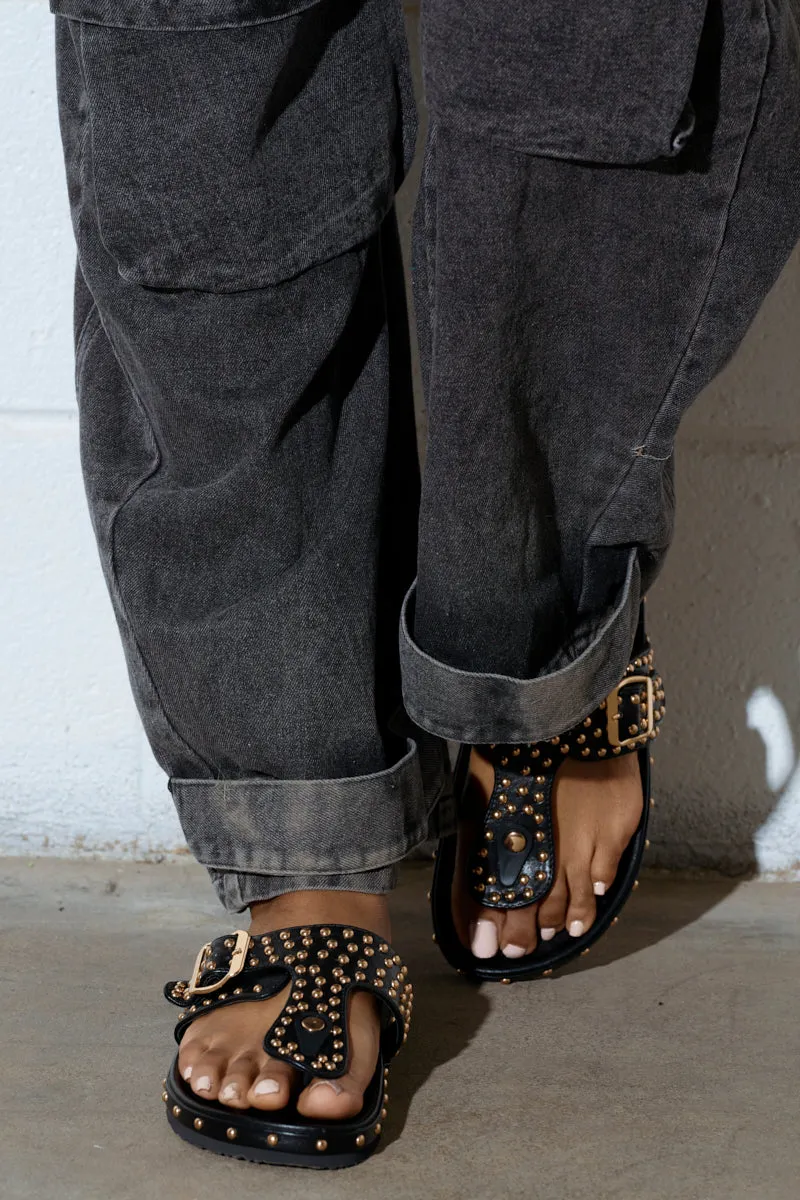 AZALEA WANG DAISY CHAIN STUDDED BLACK SANDAL sold by AKIRA product image thumbnail 2