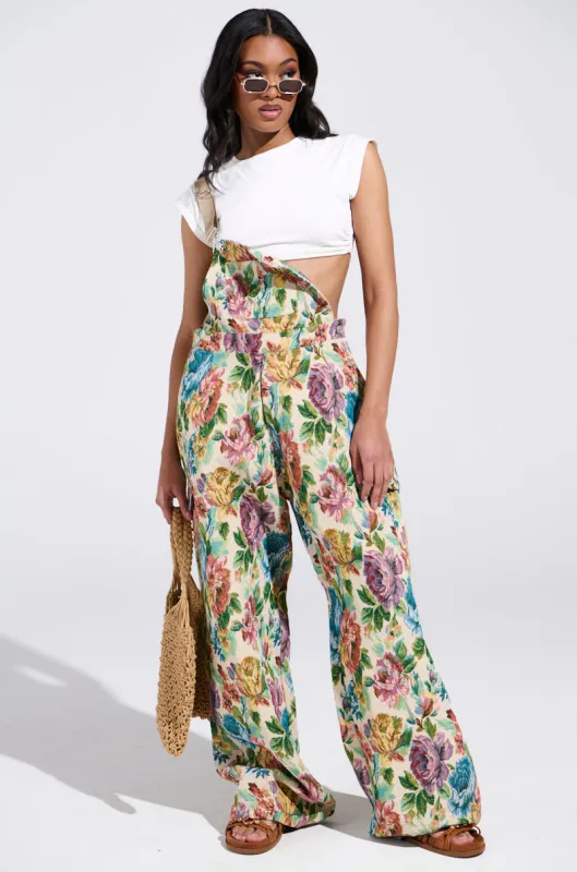 IT'S GIVING VINTAGE TAPESTRY OVERALLS made by AKIRA