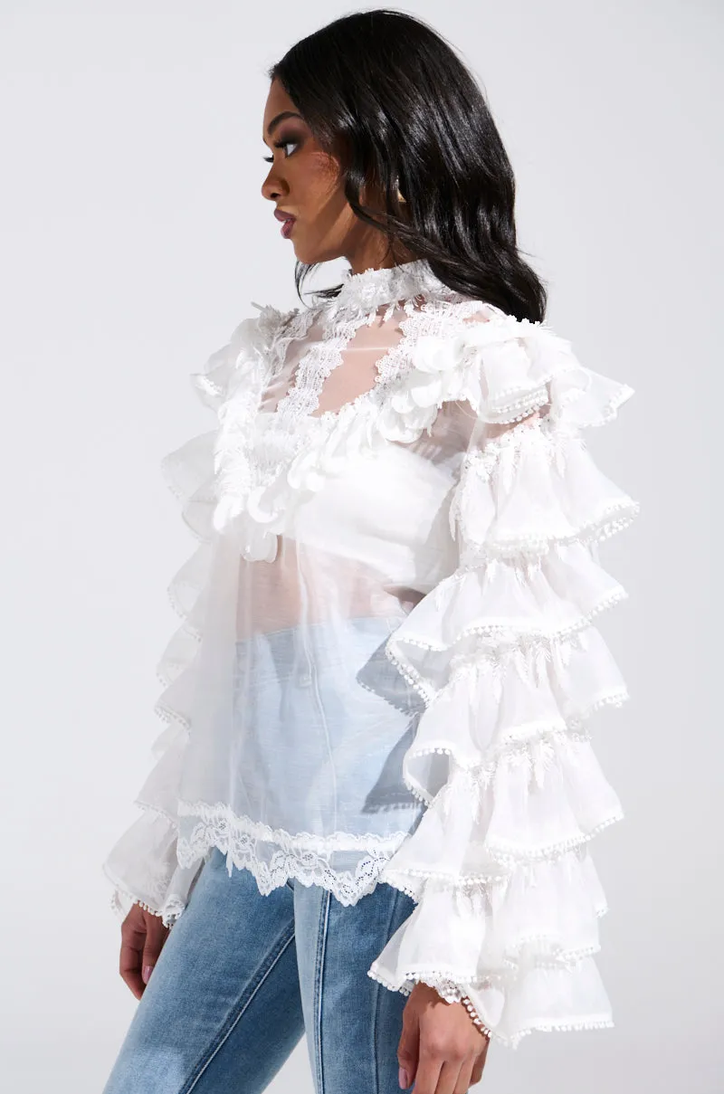 MELODY SHEER LACE LONG SLEEVE BLOUSE sold by AKIRA product image thumbnail 3