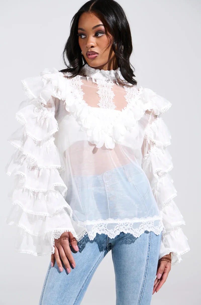 MELODY SHEER LACE LONG SLEEVE BLOUSE sold by AKIRA product image thumbnail 2