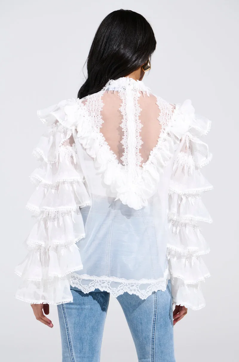 MELODY SHEER LACE LONG SLEEVE BLOUSE sold by AKIRA product image thumbnail 4