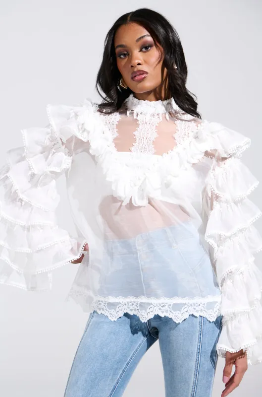 MELODY SHEER LACE LONG SLEEVE BLOUSE sold by AKIRA