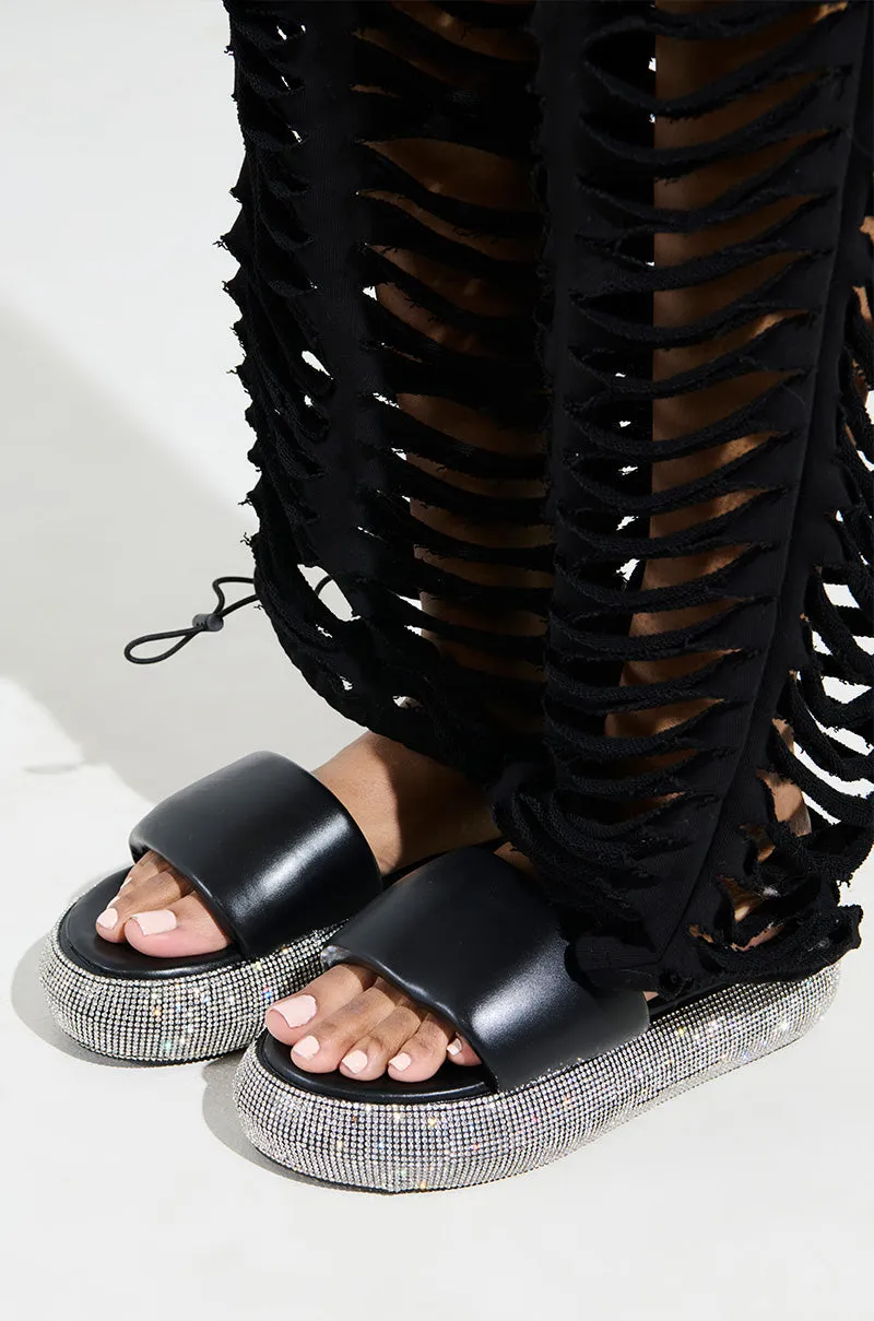 AZALEA WANG SWITZERLAND BLACK RHINESTONE SANDAL sold by AKIRA