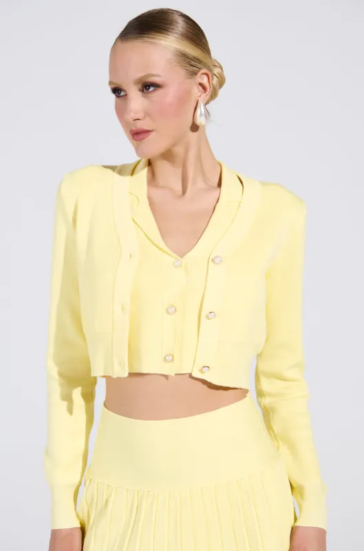 LEMONY EMILY CROPPED LIGHT WEIGHT CARDIGAN IN YELLOW sold by AKIRA