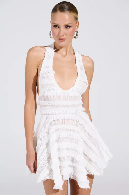 THIS IS WHAT I WANT SLINKY HALTER DRESS IN WHITE sold by AKIRA