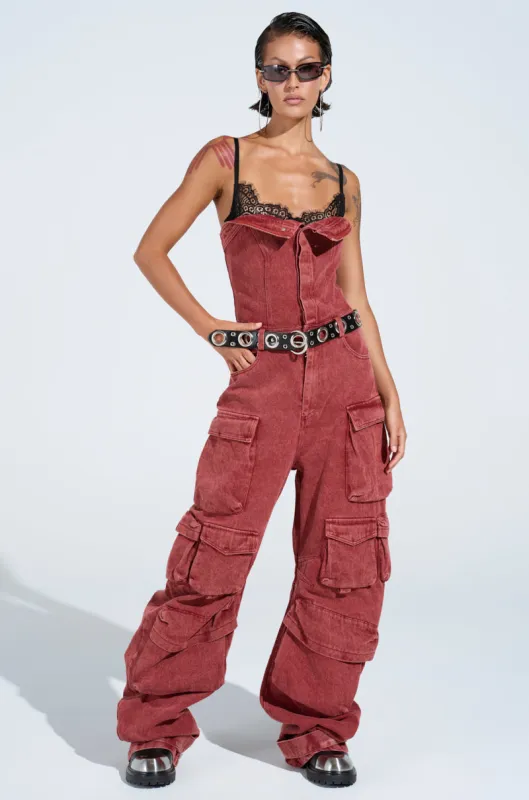 NOT INVITED CARGO JUMPSUIT sold by AKIRA