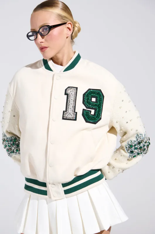 BETTER LUCK NEXT TIME EMBELLISHED BOMBER sold by AKIRA