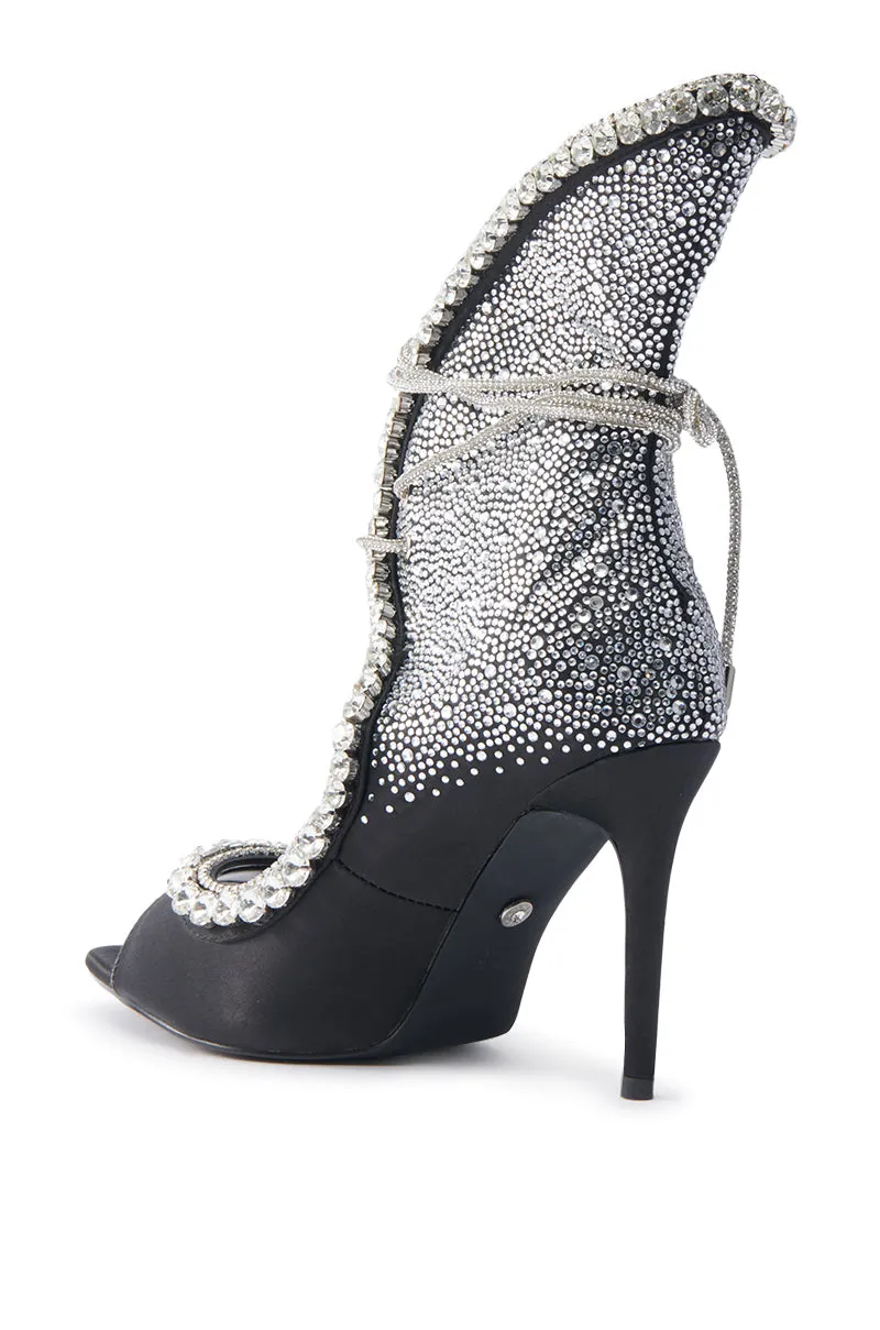 AZALEA WANG MICAELA BLACK SILVER RHINESTONE OPEN TOE LACE UP STILETTO BOOTIE sold by AKIRA product image thumbnail 5