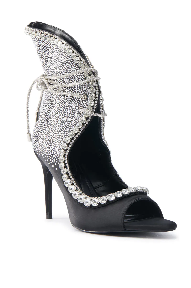 AZALEA WANG MICAELA BLACK SILVER RHINESTONE OPEN TOE LACE UP STILETTO BOOTIE sold by AKIRA product image thumbnail 4