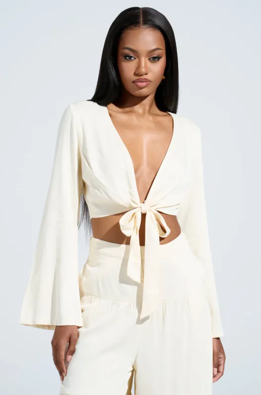 RELAX WITH ME TIE FRONT BLOUSE sold by AKIRA