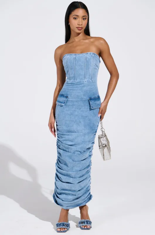 ASH STRAPLESS MAXI DRESS IN DENIM sold by AKIRA