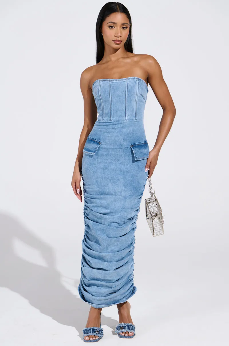 ASH STRAPLESS MAXI DRESS IN DENIM sold by AKIRA