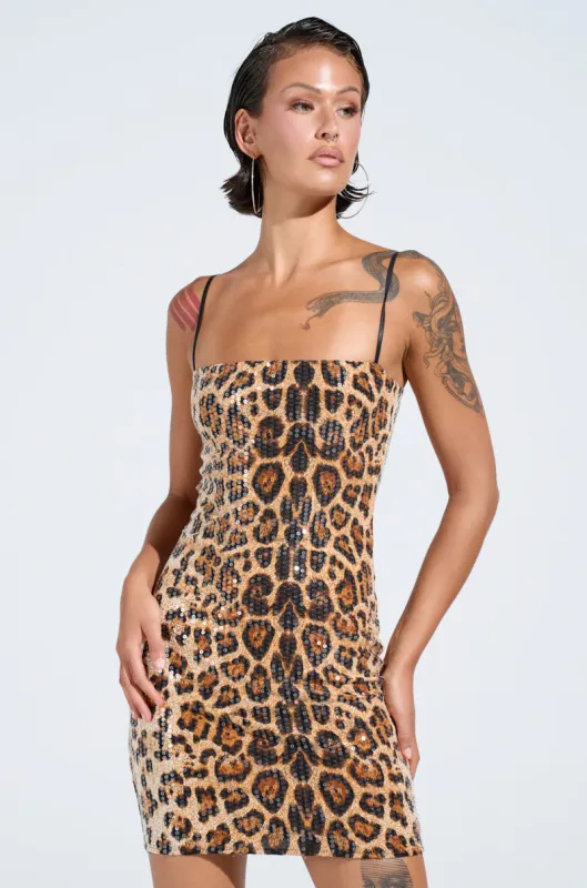 WE ALL FAM LEOPARD PRINT MINI DRESS sold by AKIRA