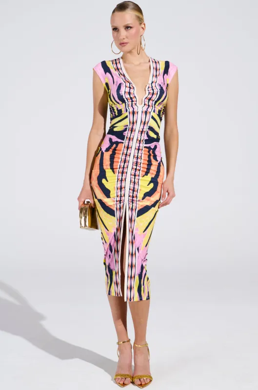 MARIA PRINTED MIDI DRESS sold by AKIRA