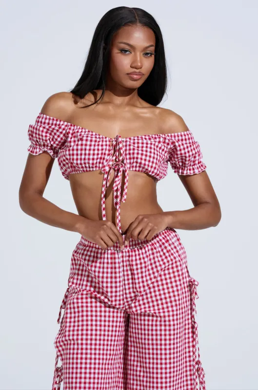 LET ME LIVE GINGHAM CROP TOP sold by AKIRA