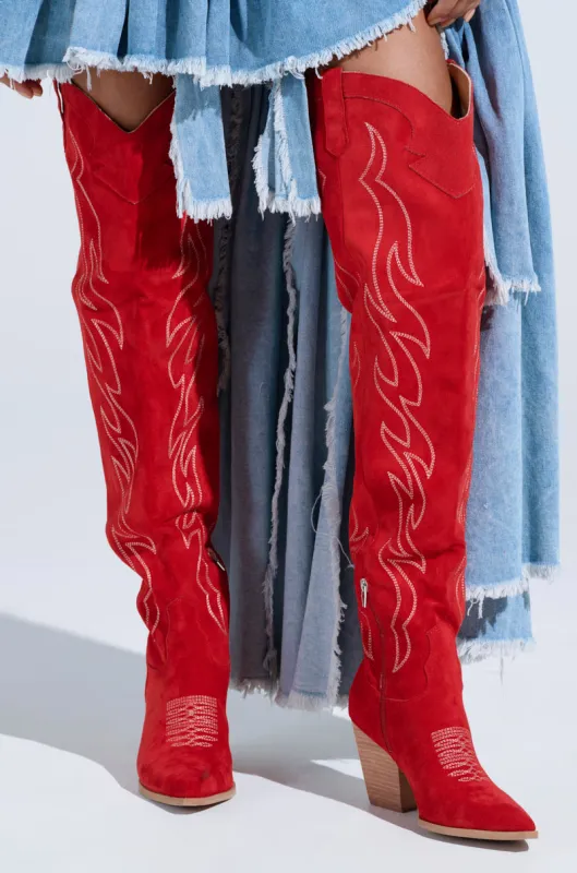 ABBY RED HIGH SHAFT WESTERN BOOT sold by AKIRA
