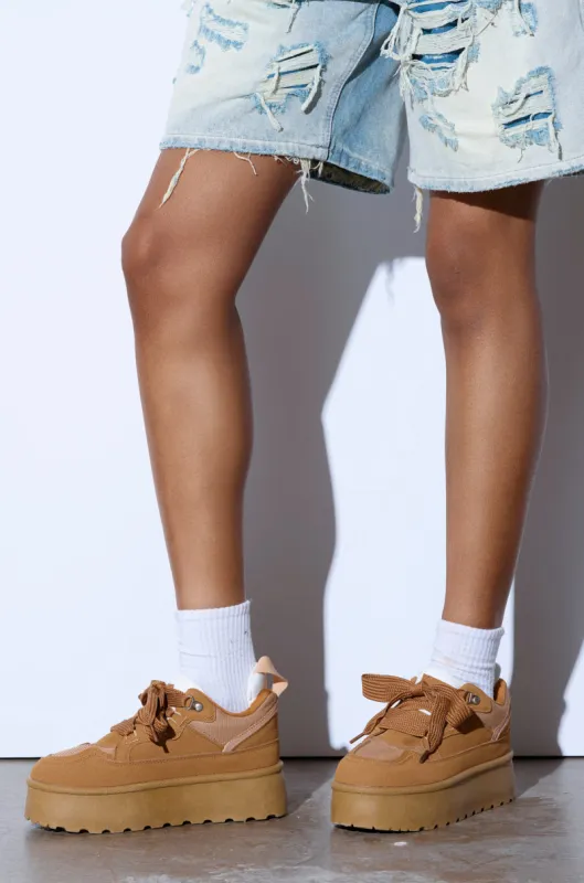 POPULARITY CHESTNUT FLATFORM SNEAKER sold by AKIRA