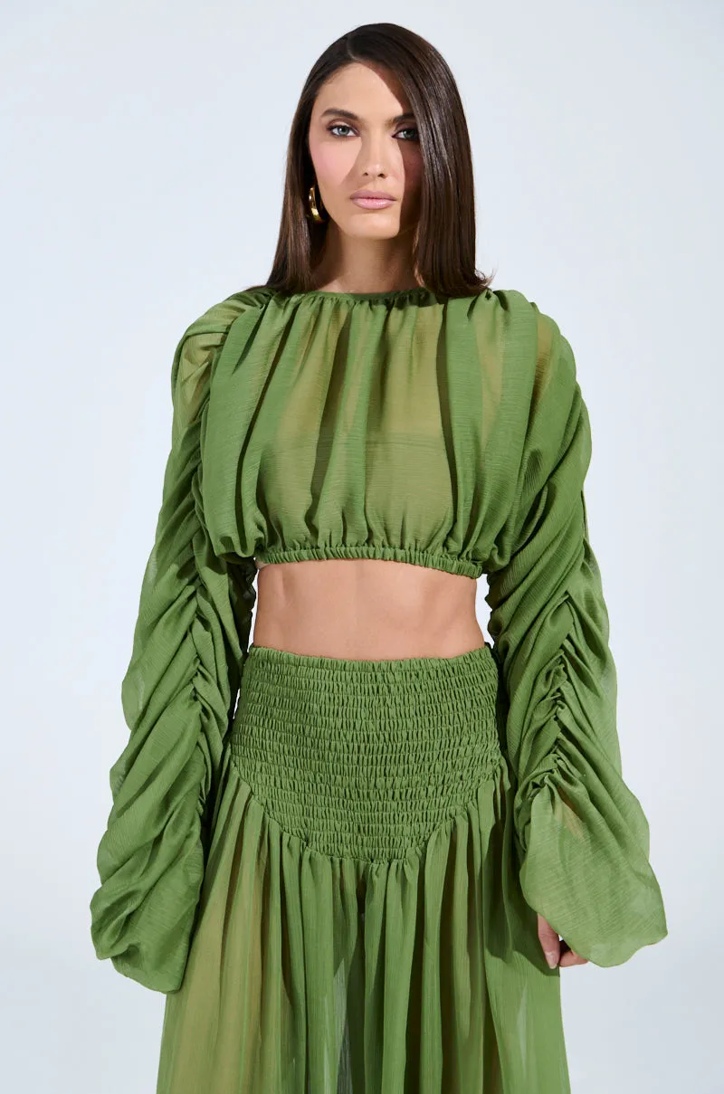 LAURA RUCHED CROPPED BLOUSE IN GREEN sold by AKIRA product image thumbnail 3