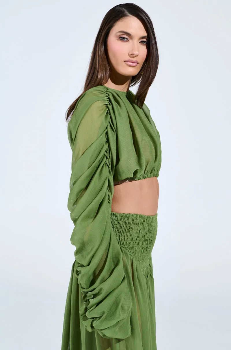 LAURA RUCHED CROPPED BLOUSE IN GREEN sold by AKIRA product image thumbnail 4