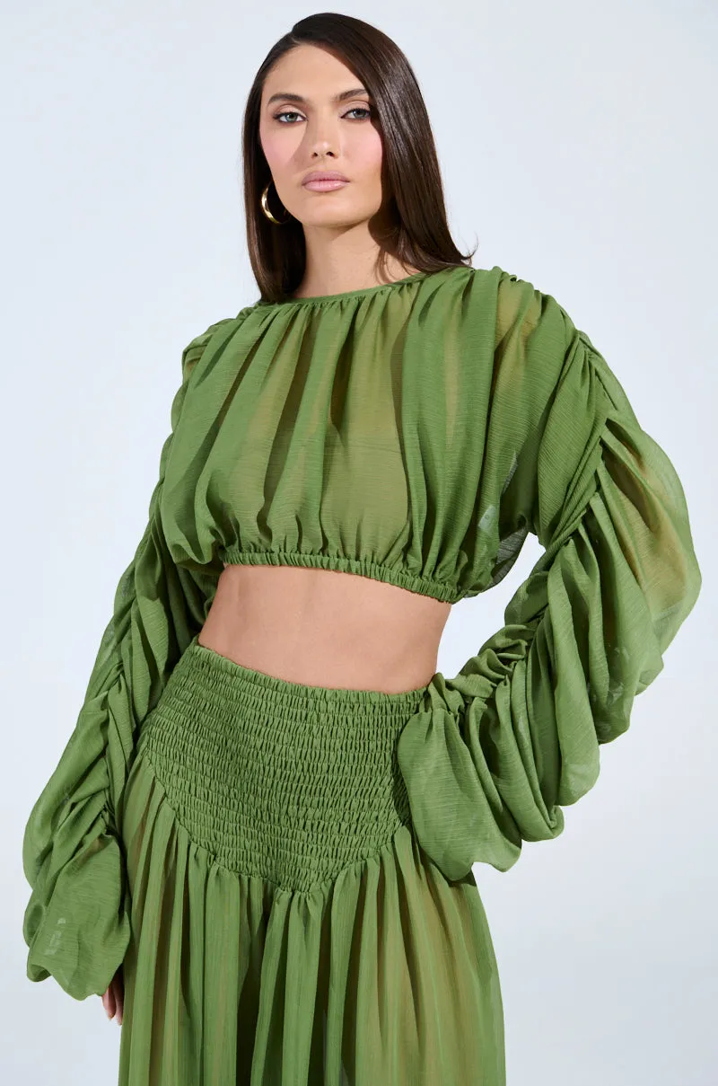 LAURA RUCHED CROPPED BLOUSE IN GREEN sold by AKIRA product image thumbnail 2
