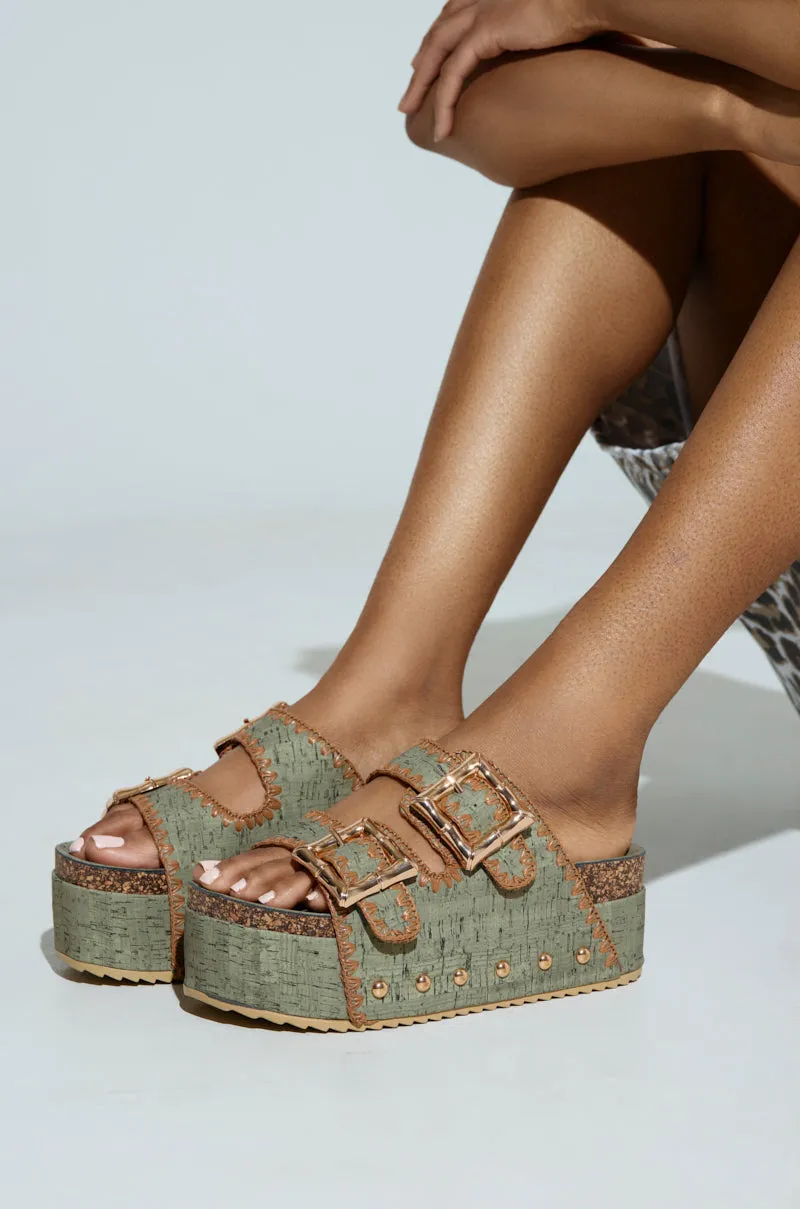 AZALEA WANG OHKAY OLIVE FLATFORM SANDAL sold by AKIRA