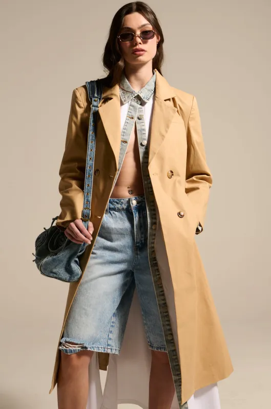 JADE STRUCTURED TRENCH IN KHAKI sold by AKIRA