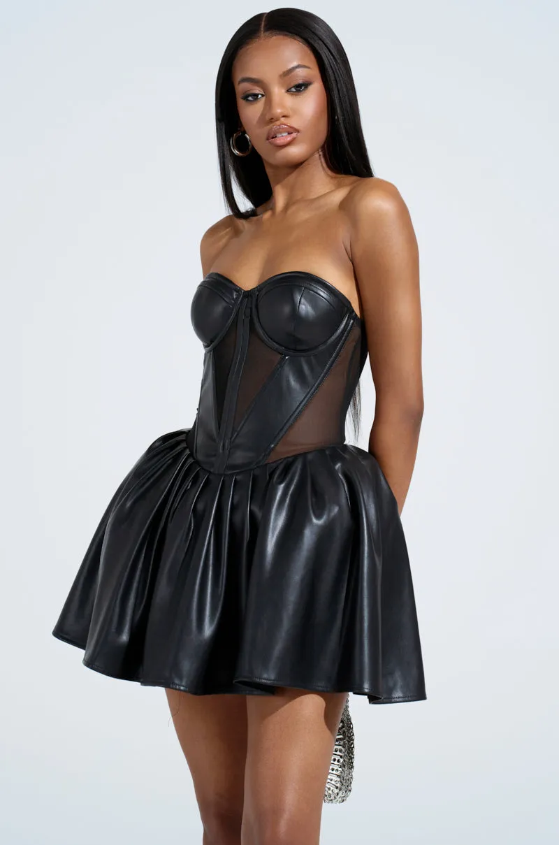 QUEEN OF IT ALL PU MINI DRESS sold by AKIRA