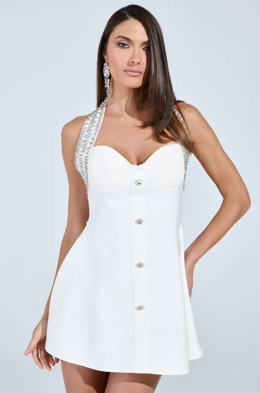 TOO HOT FOR YOU BANDAGE MINI DRESS IN WHITE sold by AKIRA