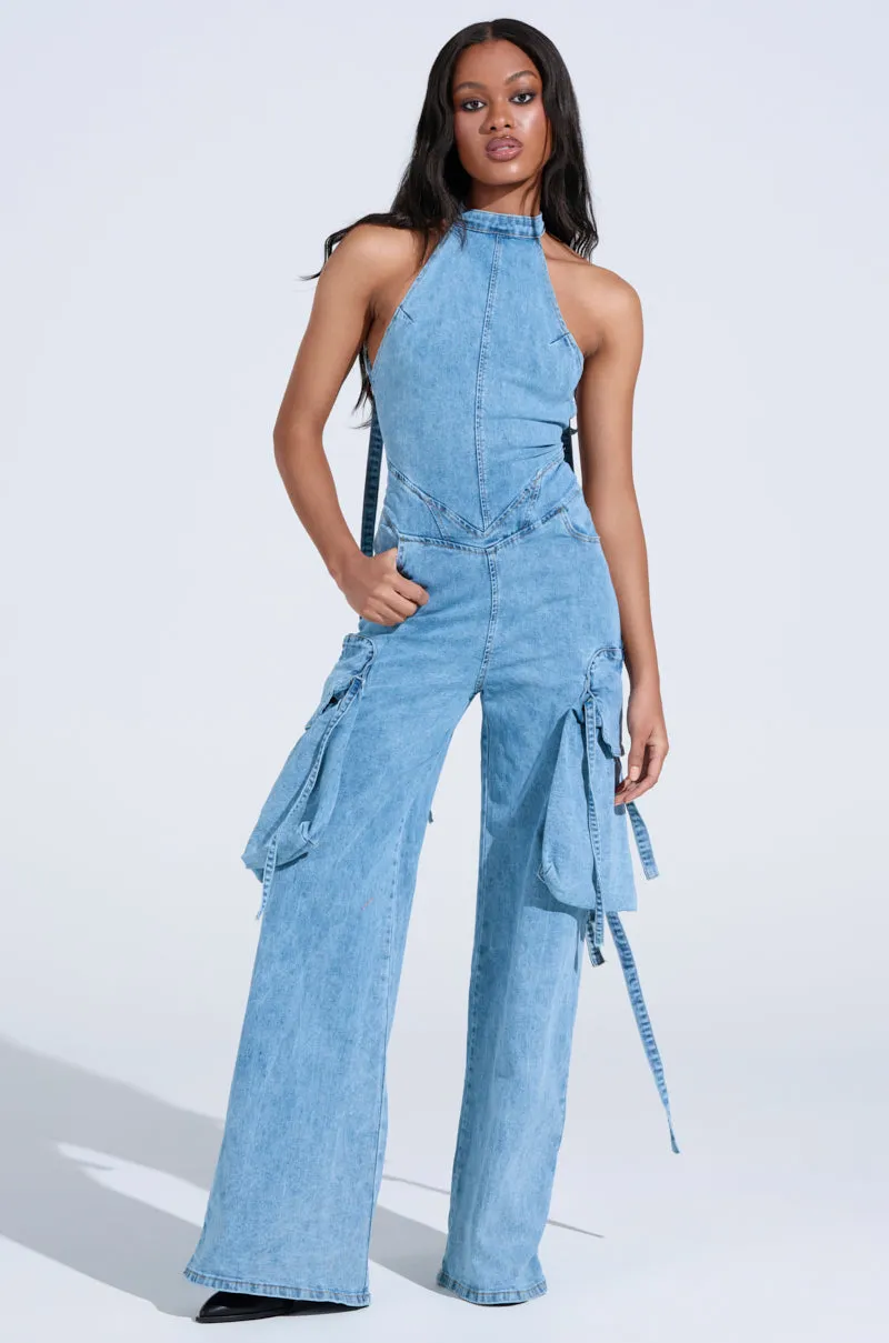 DON'T YOU DARE DENIM JUMPSUIT IN BLUE sold by AKIRA product image thumbnail 3