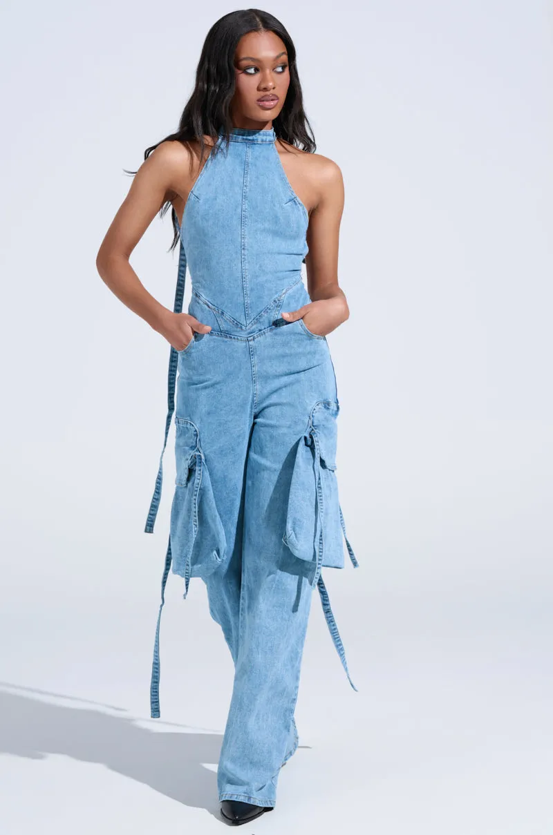 DON'T YOU DARE DENIM JUMPSUIT IN BLUE sold by AKIRA product image thumbnail 4