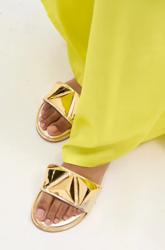 AKIRA BENNO GOLD FLAT SANDAL sold by AKIRA