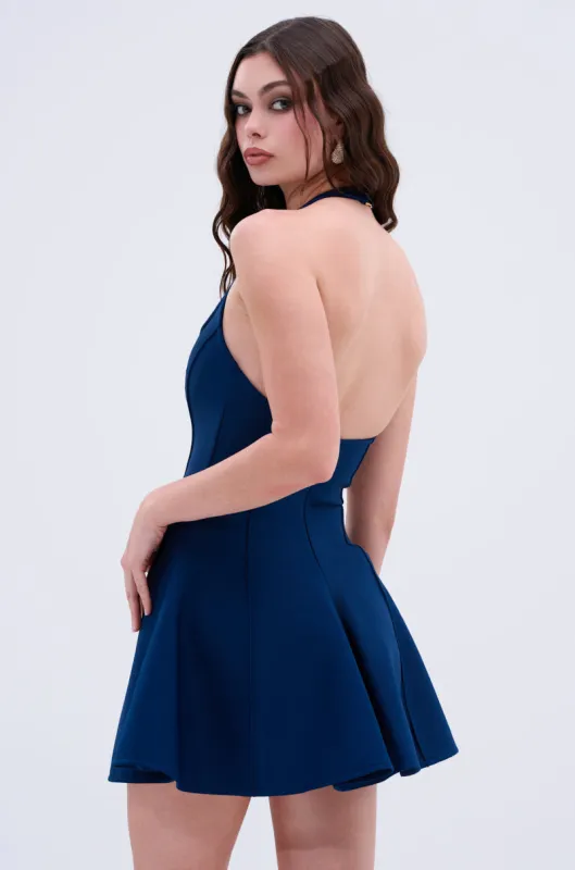 SHE'S A CLASSIC BANDAGE MINI DRESS IN NAVY sold by AKIRA