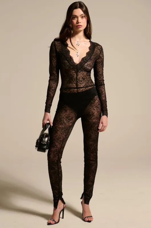 WISH YOU WERE ME LACE JUMPSUIT sold by AKIRA