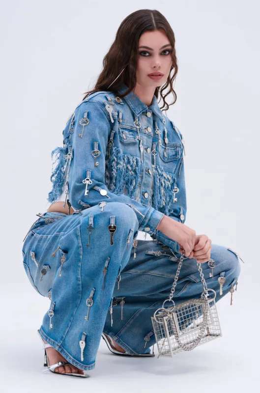 KEY TO THE CITY CROPPED DENIM JACKET sold by AKIRA