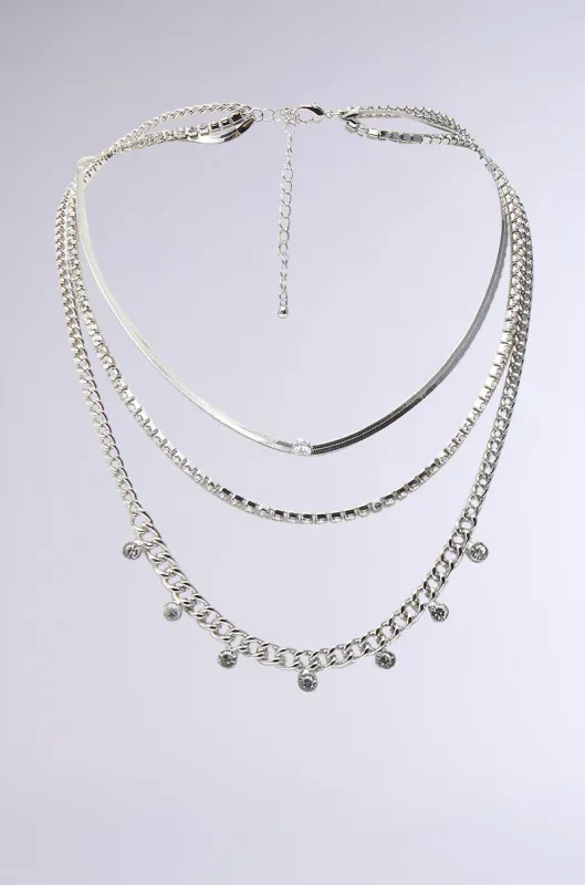 LAYERED UP SILVER NECKLACE sold by AKIRA