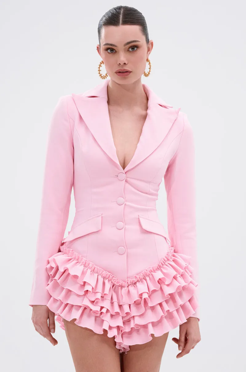 STRICTLY BUSINESS BLAZER ROMPER IN PINK sold by AKIRA