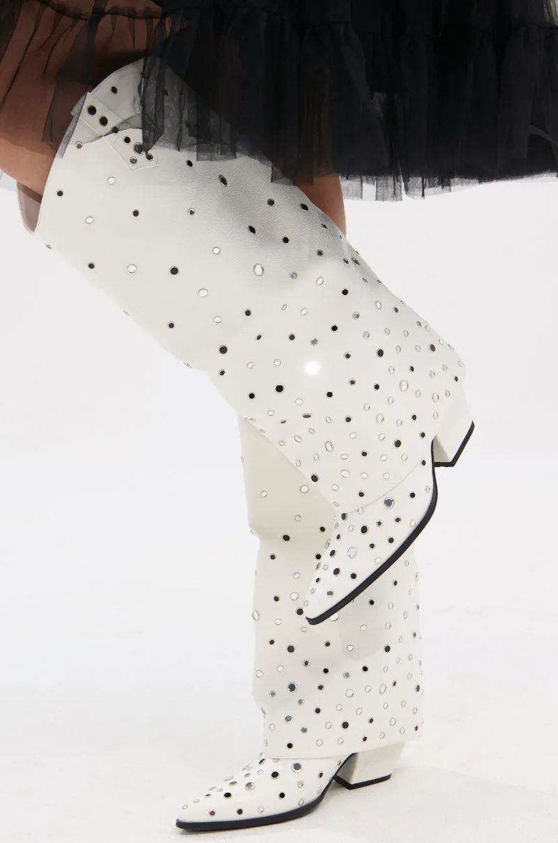 AZALEA WANG MADLOCK WHITE EMBELLISHED WESTERN BOOT sold by AKIRA