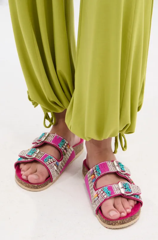 AKIRA RUVY FUCHSIA STONE EMBELLISHED FLAT SANDAL sold by AKIRA