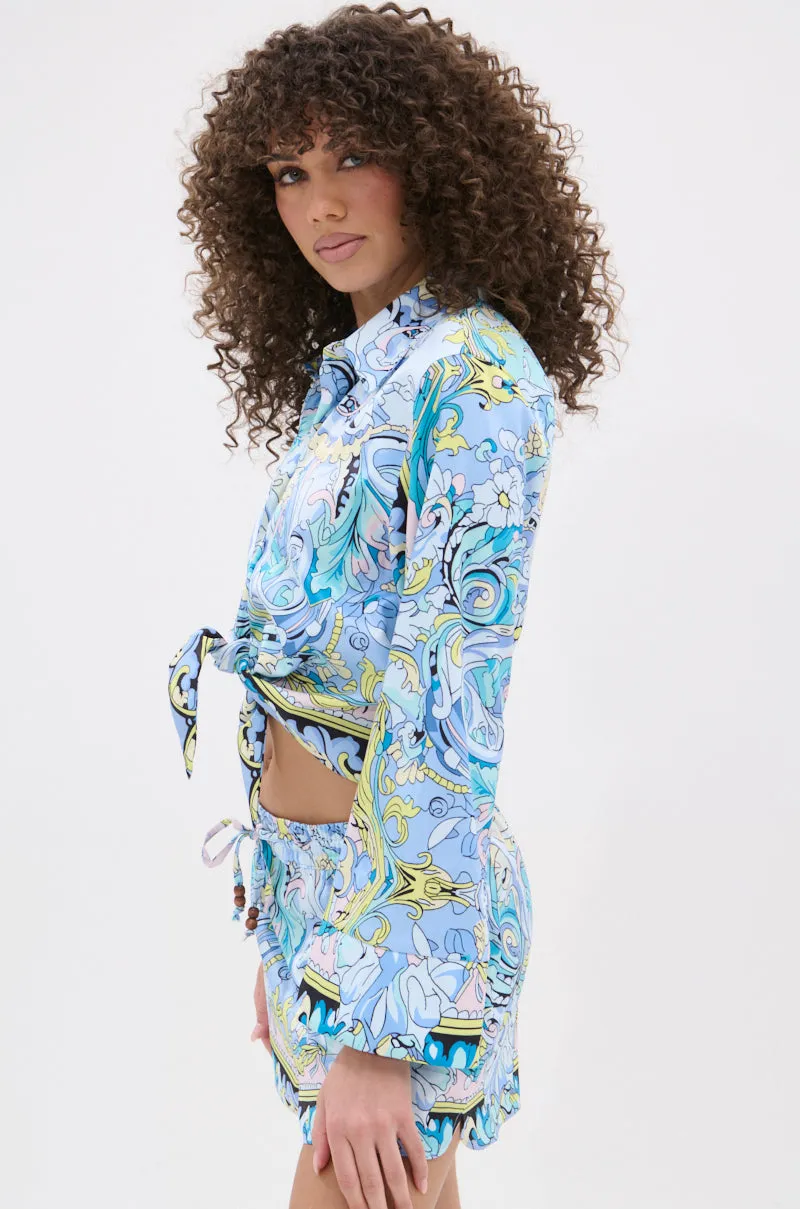 CRAZY IS GOOD PRINTED TIE FRONT BLOUSE sold by AKIRA product image thumbnail 3