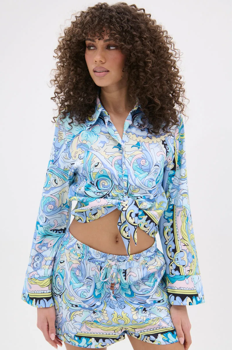 CRAZY IS GOOD PRINTED TIE FRONT BLOUSE sold by AKIRA product image thumbnail 2