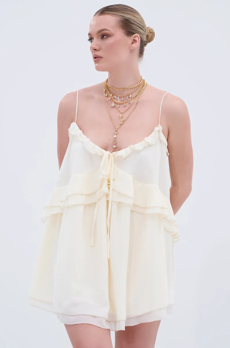 EASY BREEZY RUFFLED MINI DRESS IN IVORY sold by AKIRA product image thumbnail 3