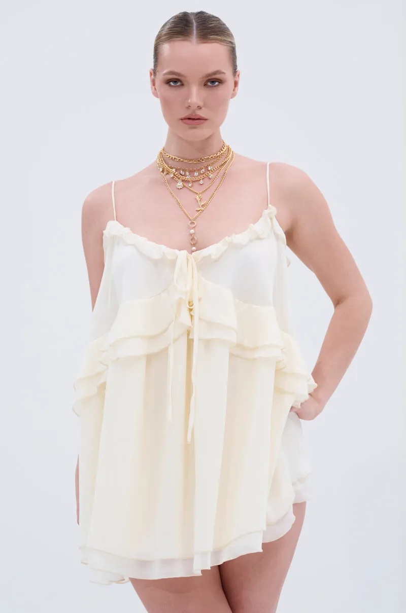 EASY BREEZY RUFFLED MINI DRESS IN IVORY sold by AKIRA product image thumbnail 2