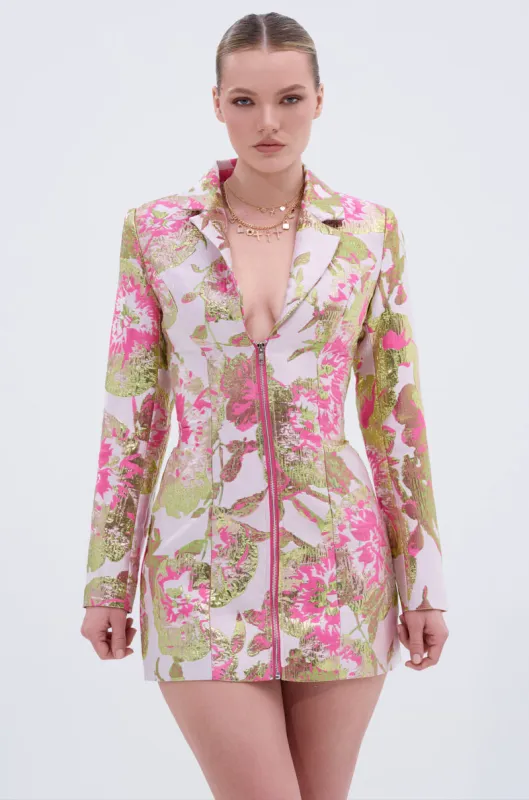 PRETTY IN PINK BROCADE BLAZER DRESS sold by AKIRA